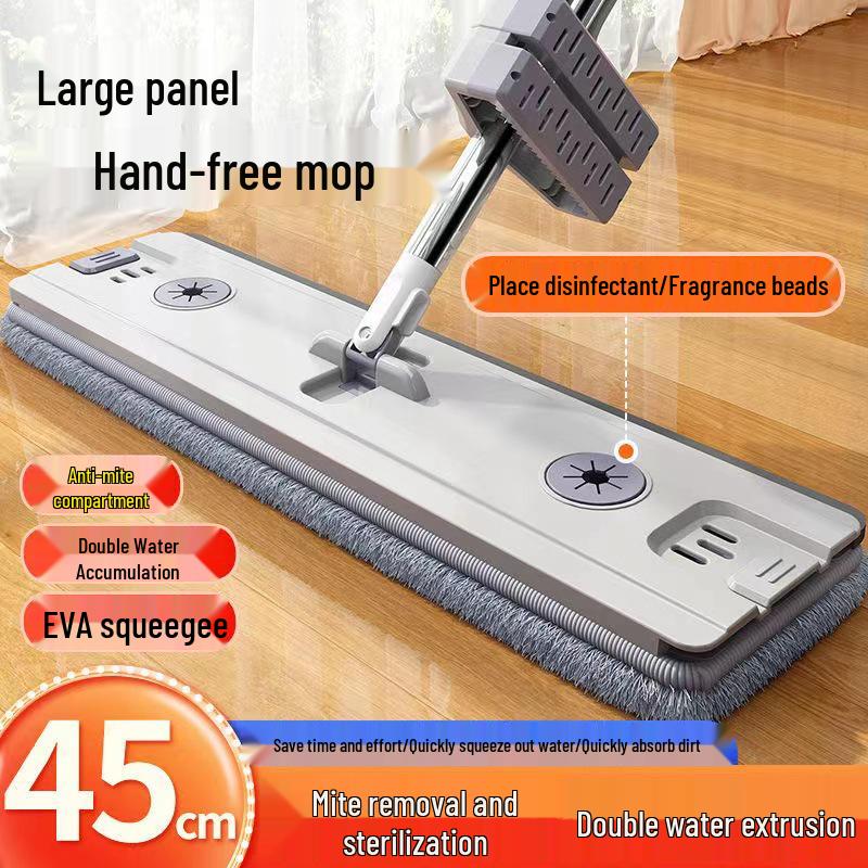 Hands-Free Flat Mop with Enlarged Head & Automatic Dehydration Bucket for Easy One-Wipe Cleaning
