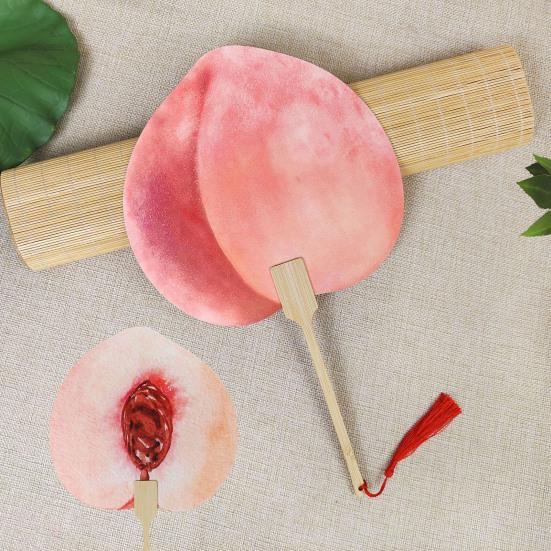 Fruit Print Fan with Wooden Long Handle Portable Lightweight Outdoor Travel Camping