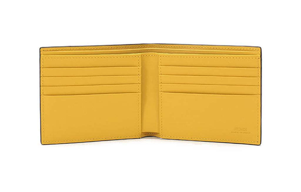 Fendi Logo Printed Short Double-Fold Calfskin Wallet For Men Black And Yellow