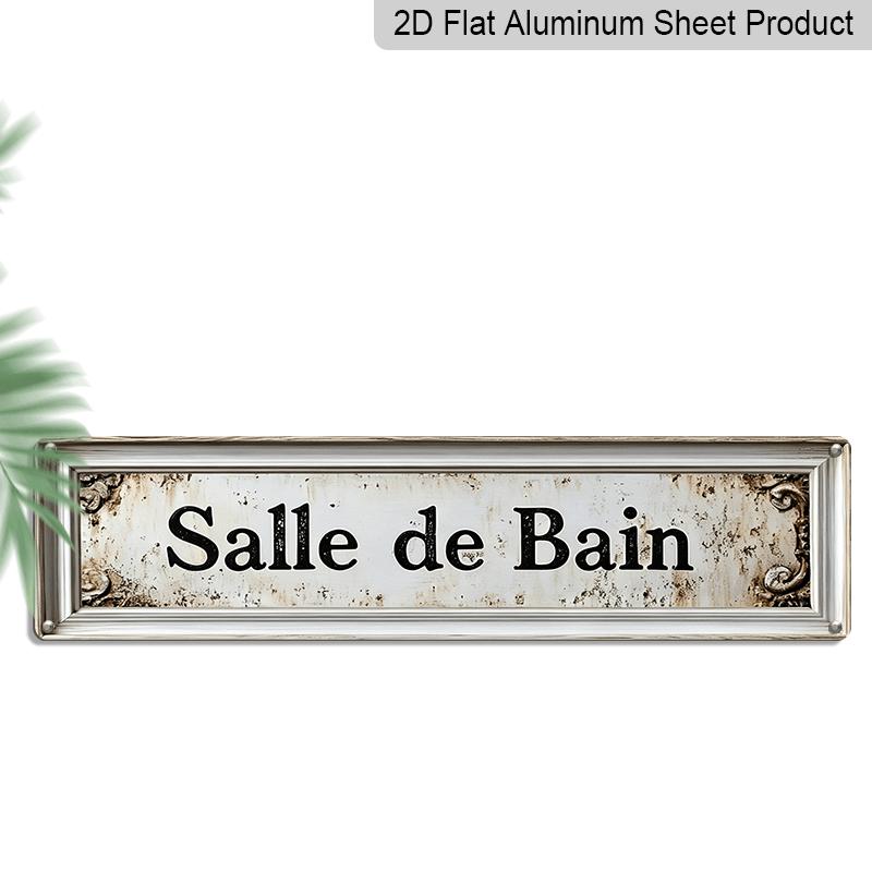 Plano 2D, 1 ud. Montable en Pared Vintage Francés Baño Aluminio Señal Decorativa Adecuado para Hogar, Casa de Campo Rústico Placa de Aluminio con Citas