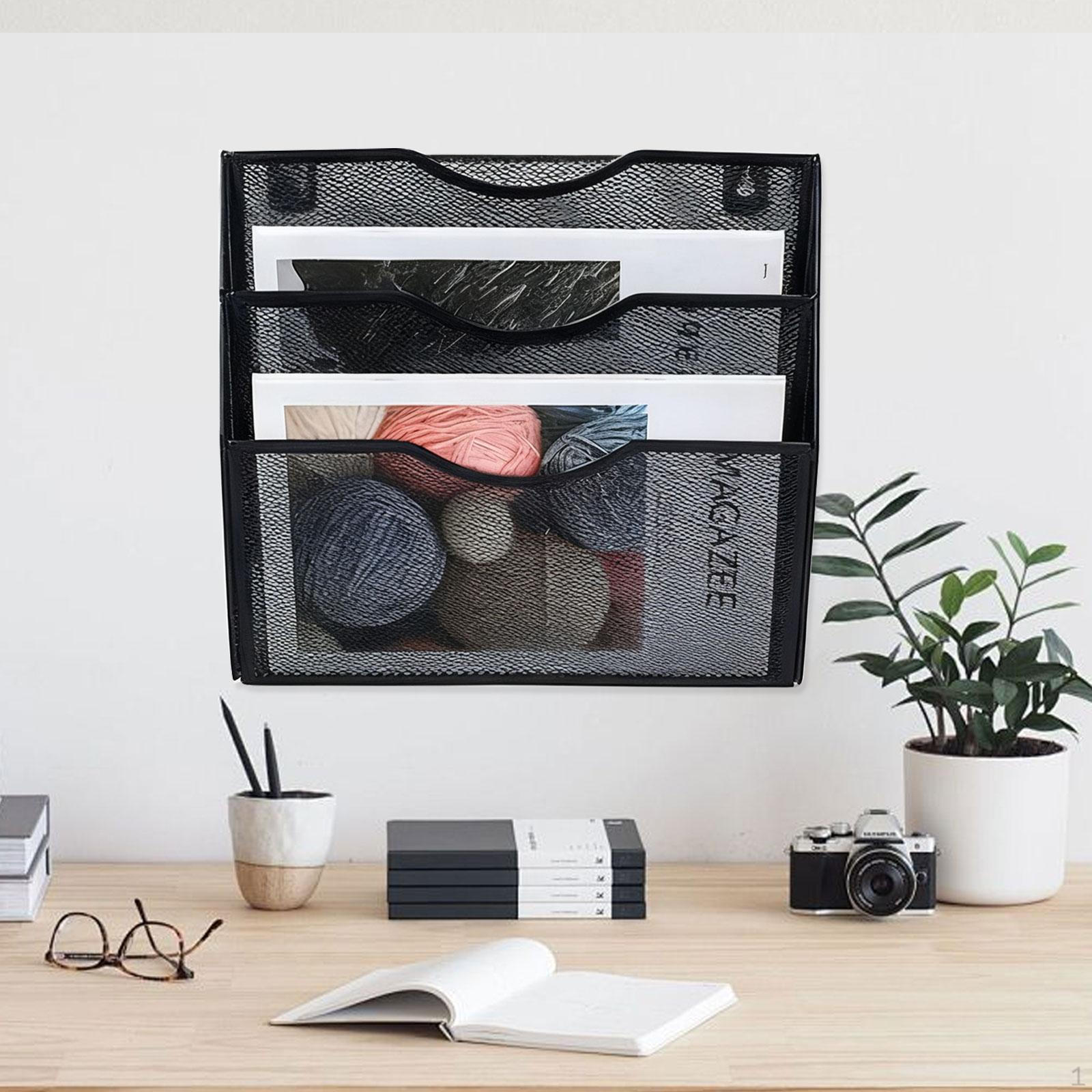 

Настенный сетчатый держатель для файлов, вертикальный подвесной органайзер, 3 яруса для газет, формата А4, информации