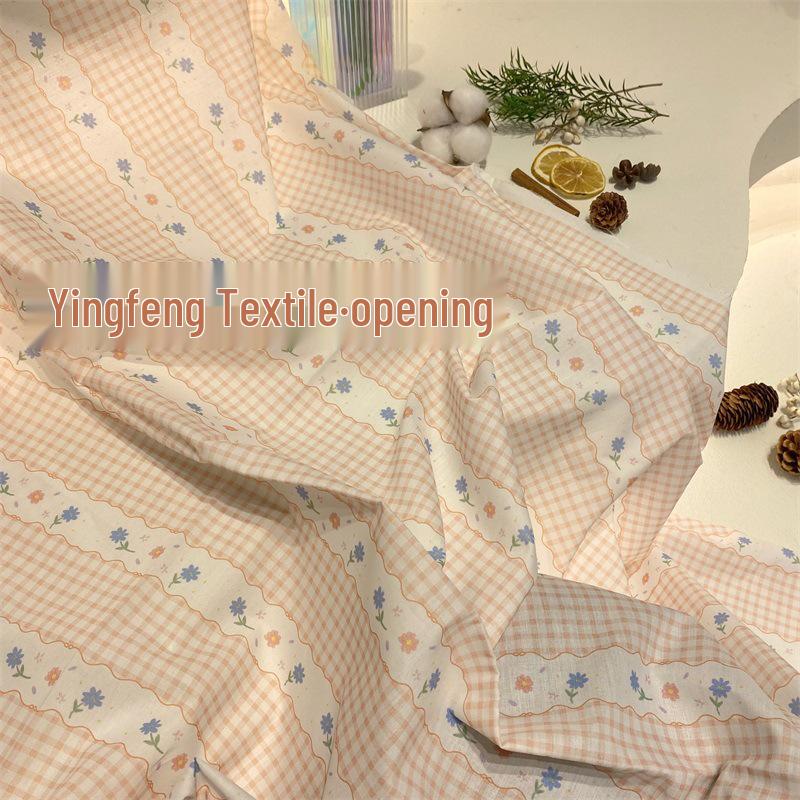 100% Cotton Digital Print Plaid Floral Fabric for Handmade Bags, Tablecloths, Clothing, and Wearables for Women and Children