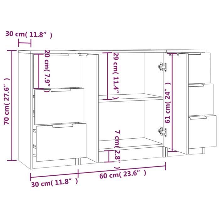 VidaXL Buffets 3 pcs noir bois d'ingénierie 3115837