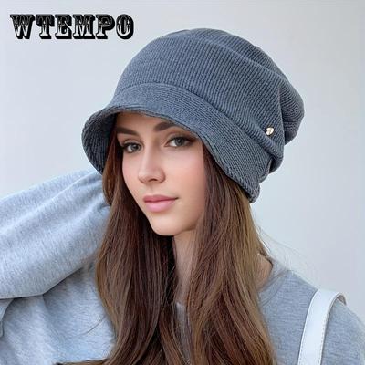 Stijlvolle effen gebreide muts voor dames - comfortabele gehoorbescherming, winddicht en warm - ideaal voor buitenreizen, strak ontwerp zonder rand met verbeterd comfort