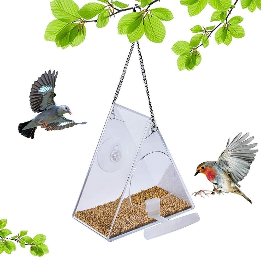 Wasserdichter hängender Acryl-Vogelfutterspender Starke Saugnapf Transparente Wildvogelhaus Große Kapazität mit Haken