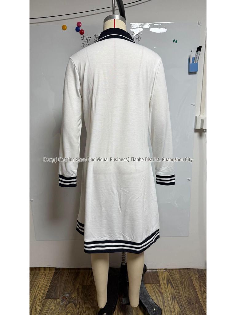2026 Women's Casual Color Block Lapel Zipper Dress with Pockets