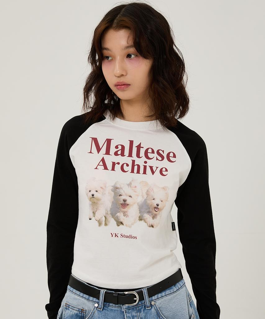 WAIKEI Maltese Archive Raglan Long Sleeve T-Shirt Ivory