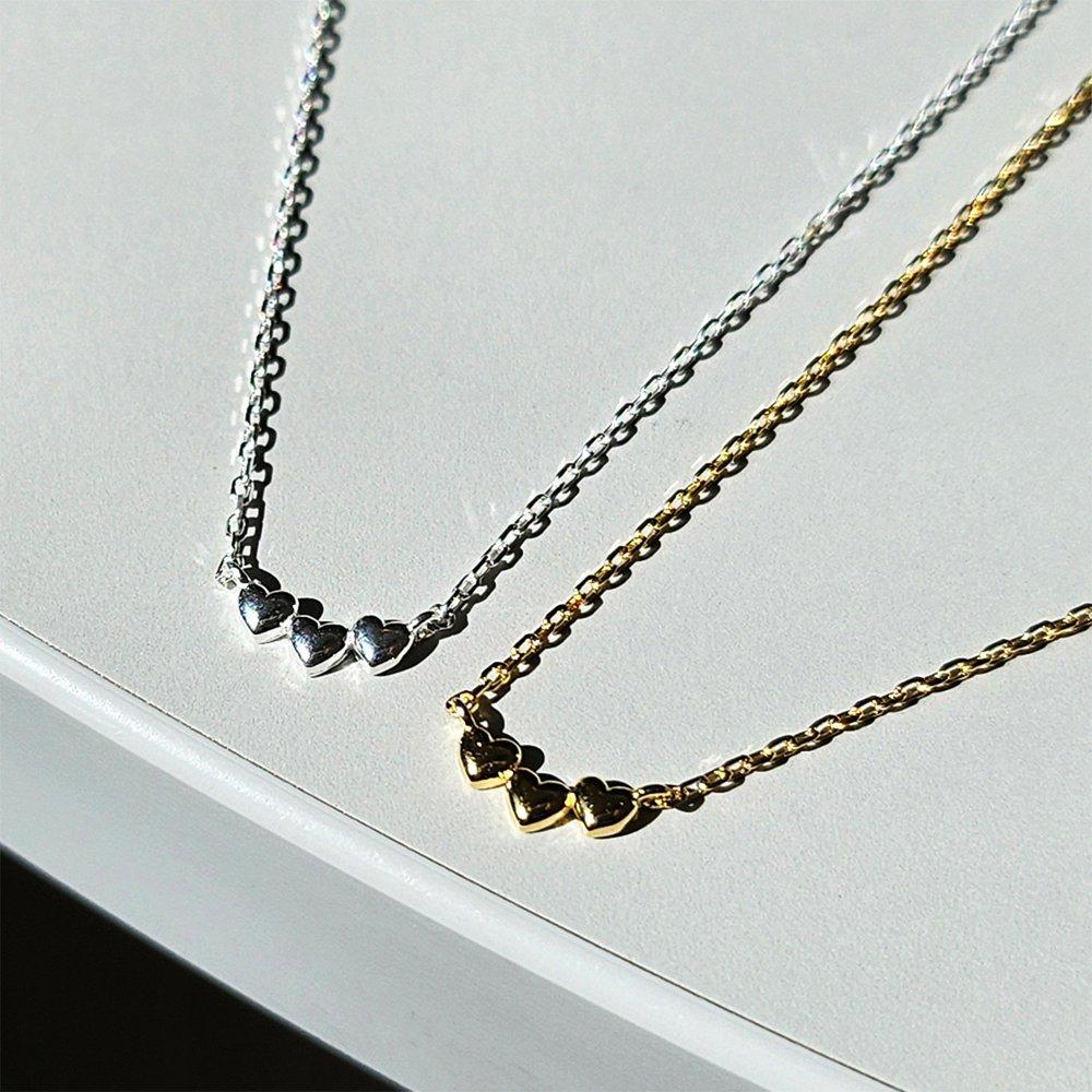 Mini 3-Heart Link Silver Necklace