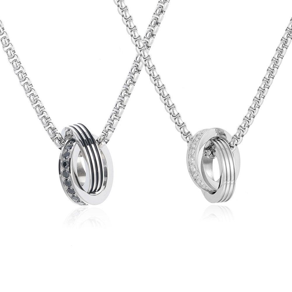 Men and Women Titanium Steel Zircon Necklace Personality Interlocking Double Ring Simple Hip Hop Sweater Chain Couple Jewelry