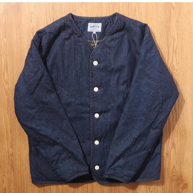 Men s Retro Style Thickened Stand Collar Denim Jacket for Autumn and Winter Extra Large