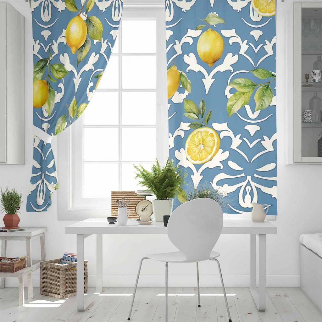 Lemon Leaf Patterns Blackout Curtains For Living Room Bedroom Window Treatment Blinds Drapes
