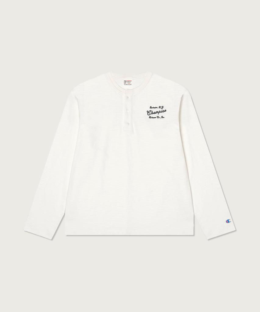 CHAMPION Heritage Loose Fit Henley Neck Long Sleeve T-Shirt White