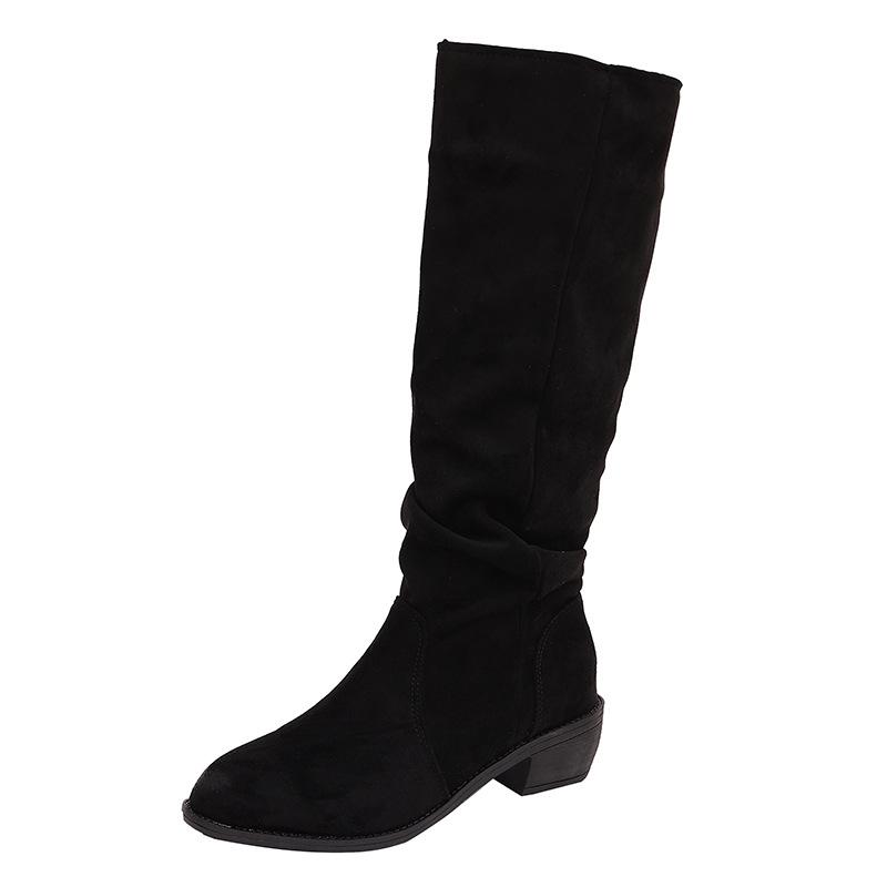 But Knee Pleated Boots Women's 2025 New British Style Fashion Temperament Western Cowboy Boots Thick Heel Knight Boots