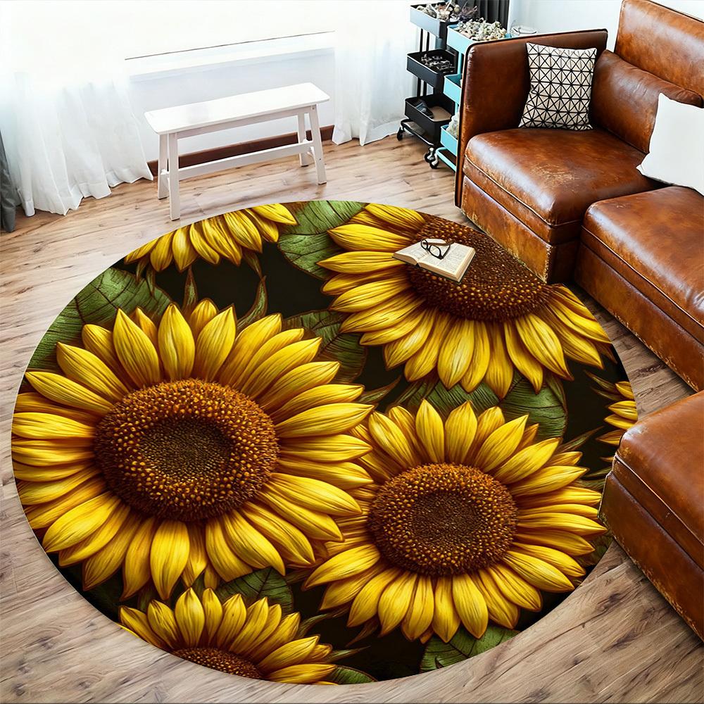 1pc Sunflower Pattern Round Chair mat office Area Rug - Non-Slip, Floor Mat for Office, Bedroom, Ideal home decor gift p0105094