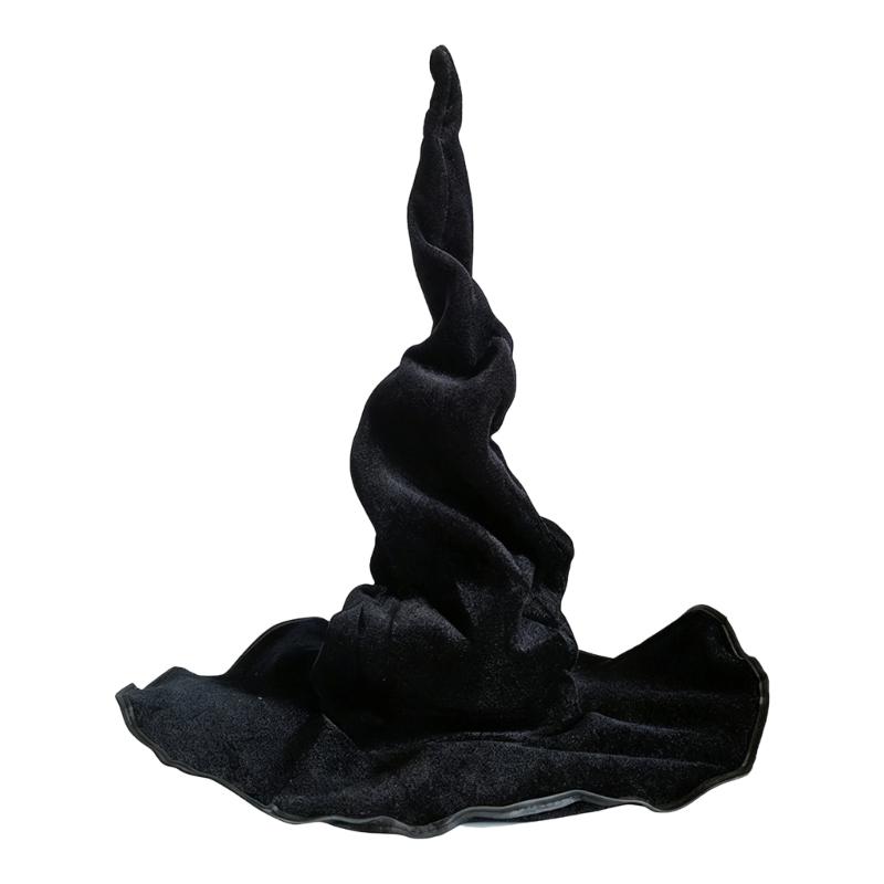 Costume Witch Hat for Halloween Event, Soft Fabric Wide Brims Dressing-Up Hat with Twist Crowns for Themed Performances