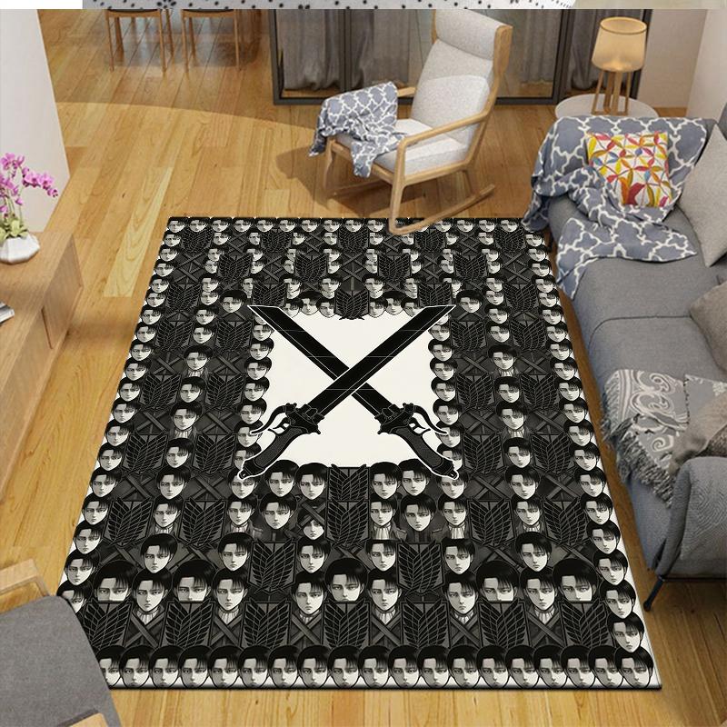 Levi Ackerman Home Sofa Decoration for Living Room & Bedroom, Non‑Slip Play Flannel Floor Mat for Game Room