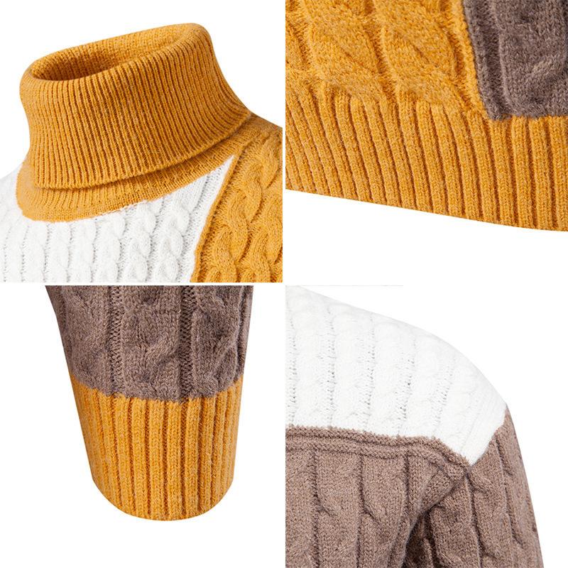 New Autumn Winter Color-blocking Turtleneck Sweater for Men Casual Fashion Sweater for Men