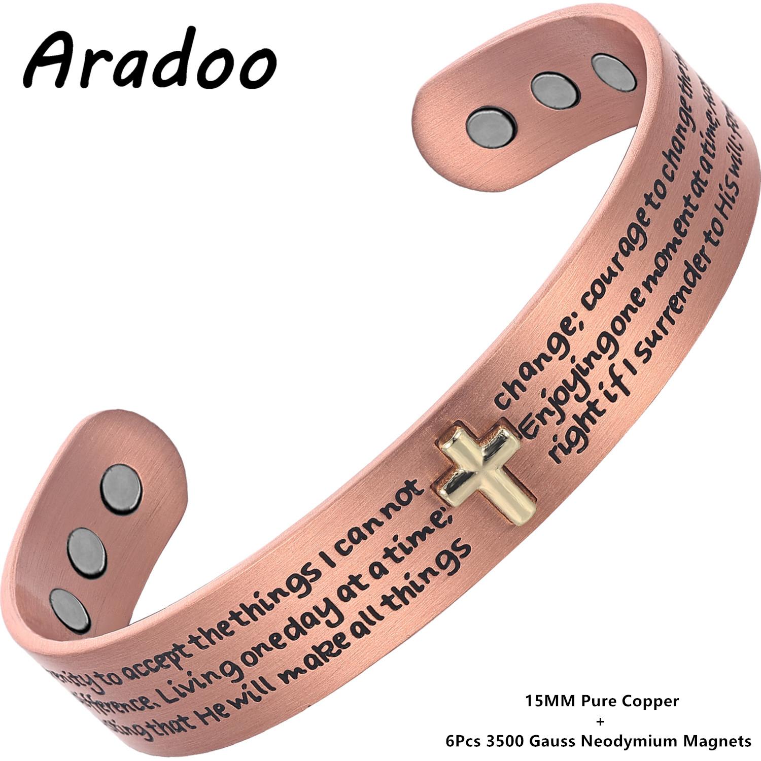 

Pure Copper Bracelets for Men Women Christian Magnetic Cross Cuff Bangle Jewelry Gifts