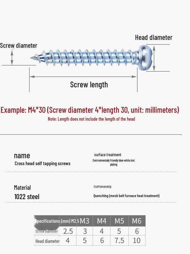 Hardened Blue Zinc Plated Phillips Pan Head Self-Tapping Wood Screws - Sizes M2.5, M3, M4, M5, M6