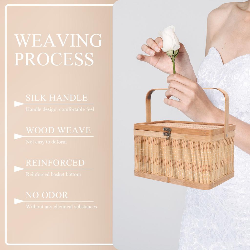 Bamboo Basket Lidded Handwoven Handle Food Fruit Storage Moon Cake Gift Picnic Basket Portable Design Moon Cake Baskets