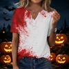 Women's Casual V Neck Short Sleeve Button T Shirt Halloween Themed Graphic Print Top Fashionable Comfortable Fit