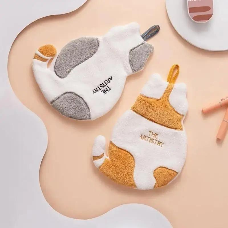 1 Pcs New Cute Cat Hand Towel For Child Super Absorbent Kitchen Towel High-efficiency Tableware Cleaning Towel Kitchen Tools