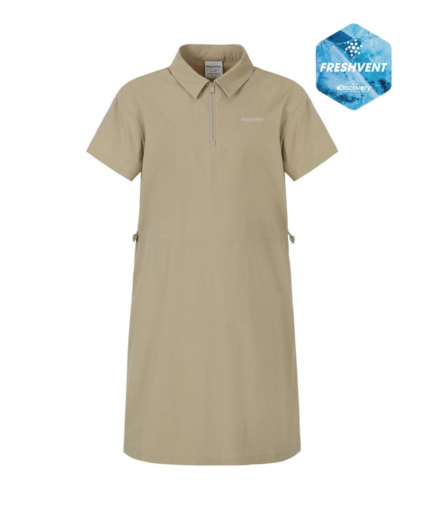 DISCOVERY EXPEDITION Women'S Freshvent Collared Mini Dress (Beige)
