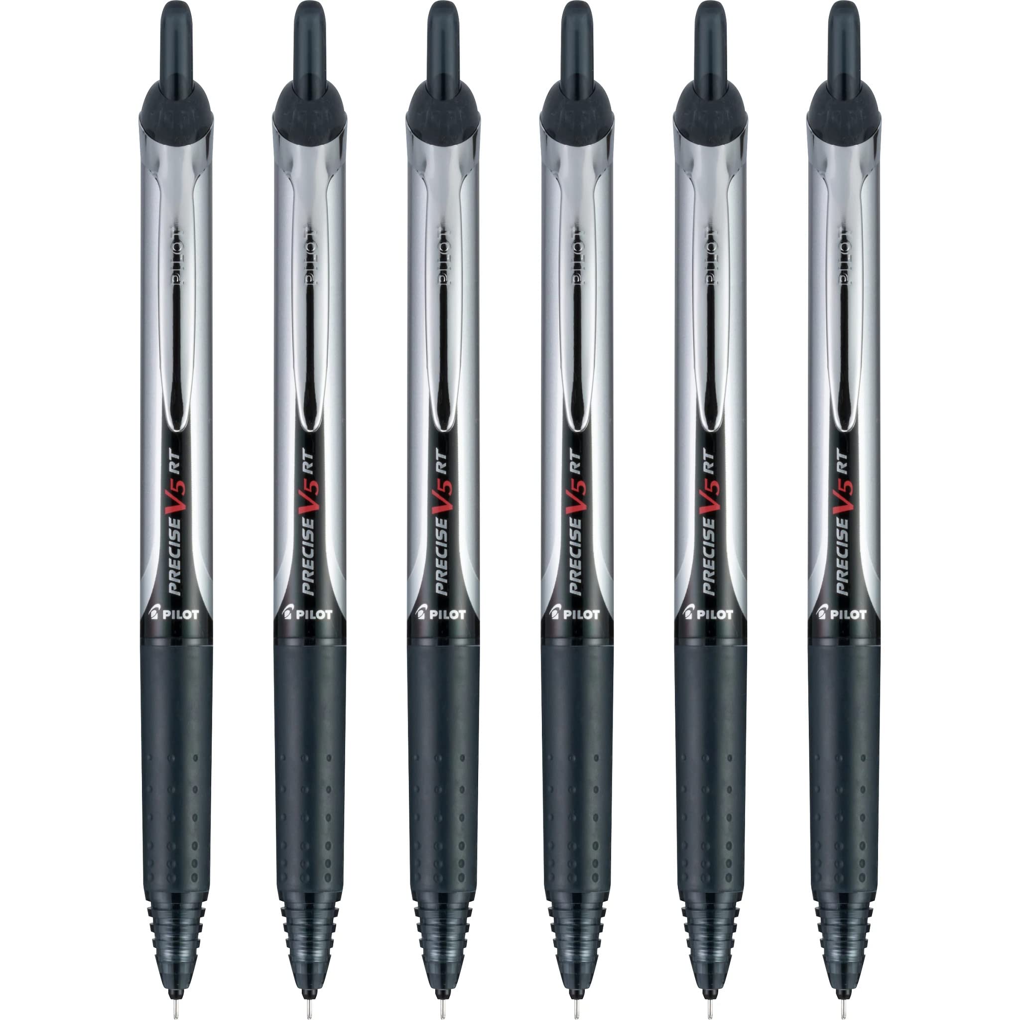 PILOT V5 RT Выдвижная шариковая ручка с жидкими чернилами Extra Fine Черная 6 ручек Сменные стержни, Ручка, (0.5mm), Чернила, (13613) чёрный