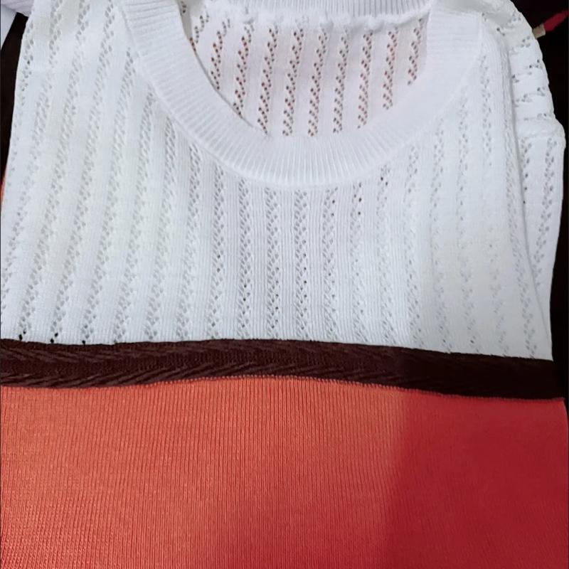 Summer Fashion Hollow Jacquard Short-Sleeved Knitted Top for Women