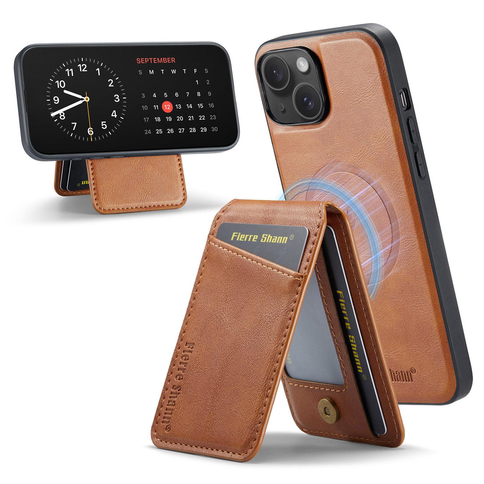 

025 Style For iPhone 14 Plus Case Kickstand Card Slots Leather Back Phone Cover Brown