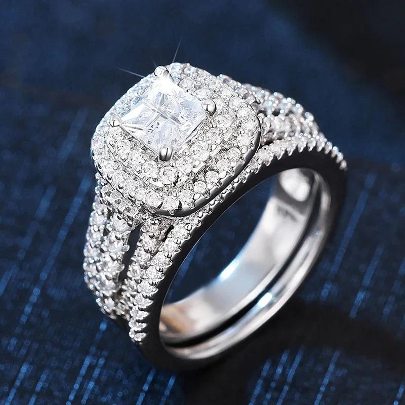 Brilliant 2Pc/set Rings for Wedding Opulent Gorgeous Sparkling Jewelry for Women Charming Trendy Chic Finger Accessories