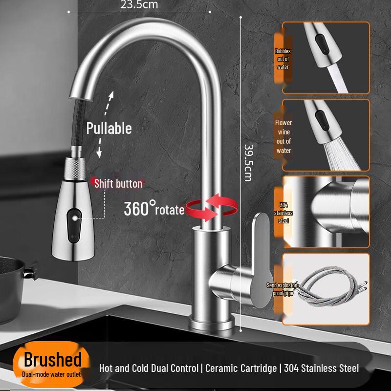 TLXT Brushed Pull-Out Kitchen Faucet