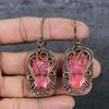 Boucles d'oreilles en fil de cuivre fait main en kunzite rose, 7 cm, Q6o09