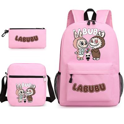 New Labubu Peripheral Printing Student Trend Schoolbag Backpack Shoulder Pencil Case 3-piece Set