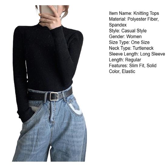 Women Knitting Tops Turtleneck Long Sleeve Solid Color Bottom Sweater Slim Fit Knitting Pullover Tops Autumn Winter Wear