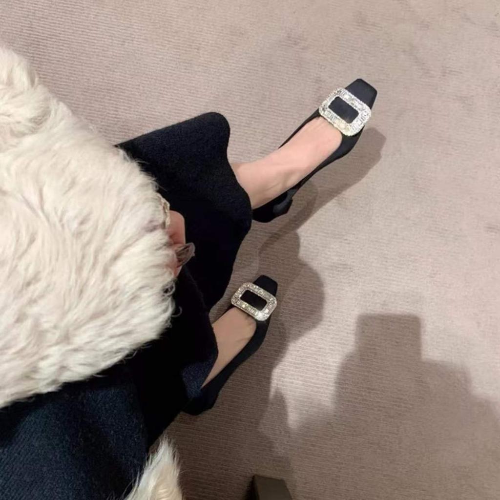 Fashion Women's Shoes With Straps Chunky Sandals 2025 3cm Heels Square Toe Footwear Shallow Mouth Buckle Block Latest 5cm Casual Beige A
