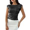 Women T-shirt Round Neck Short Sleeve Sequin Tops Backless Design Slim Fit Sexy Party Tops Daily Wear