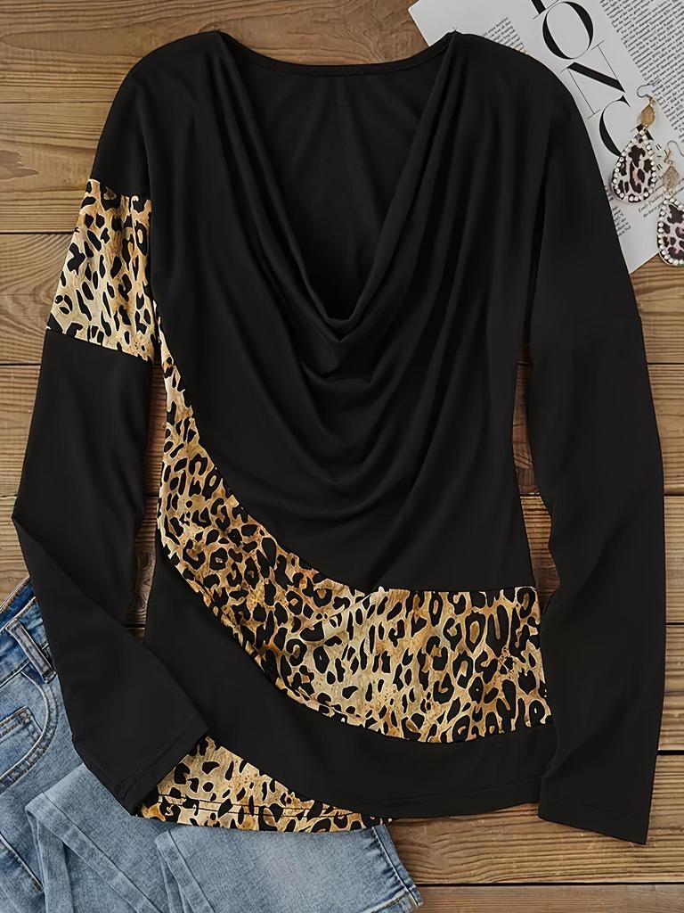 2024 Fashionable European & American Cowl Neck Button Long Sleeve T-shirt