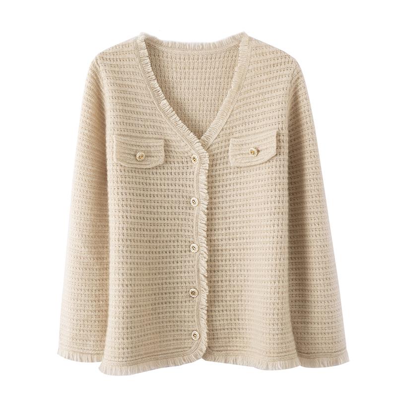 Elegant Korean Style Women's Knit Cardigan, Autumn/Winter 2023, High-end Niche Design in White.