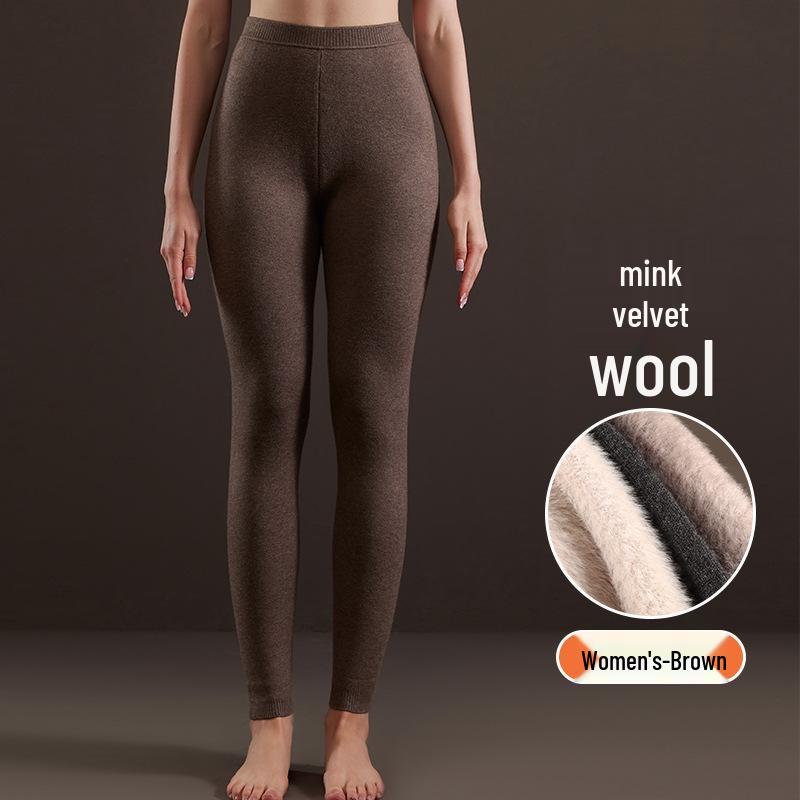 Men's Wool Fleece-Lined Warm Pants & Women's Faux Mink Cashmere Leggings: Winter High-Waisted Knitwear.