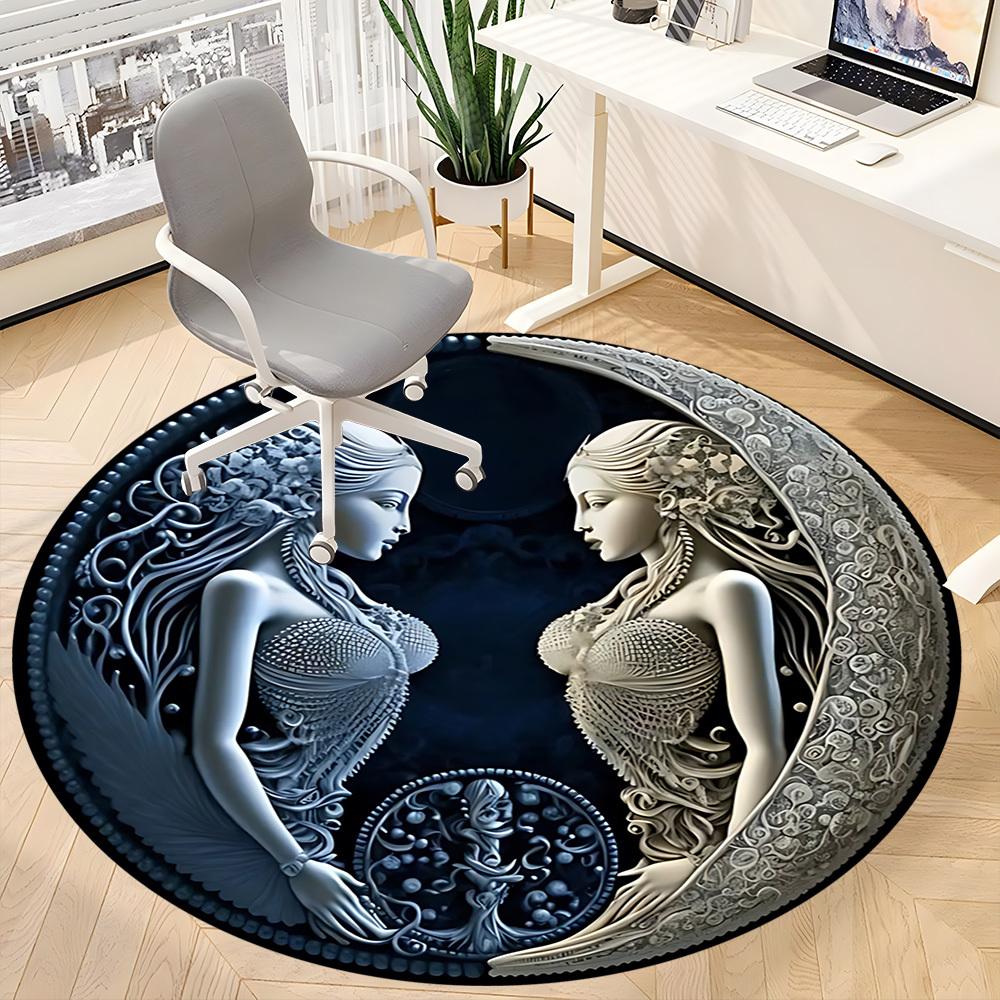 1pc Mythical Creatures Carpet, Round Non Slip Durable Large Size Office Carpet, Suitable for Office