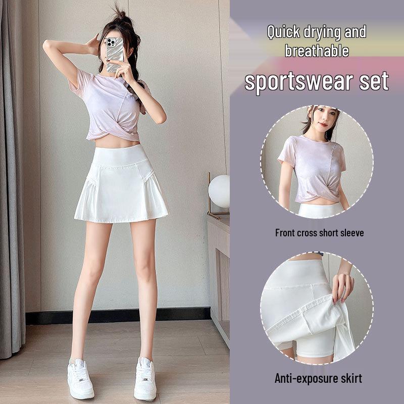 Women's Quick-Dry Badminton & Tennis Sportswear Set: Summer 2025 Short Sleeve Skirt for Fitness, Yoga, Morning Runs