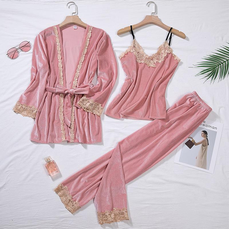 Velvet Pajama Set Women's 2 Piece Robe Pajama Set Pajamas Women's Winter Velvet Bathrobe Dress