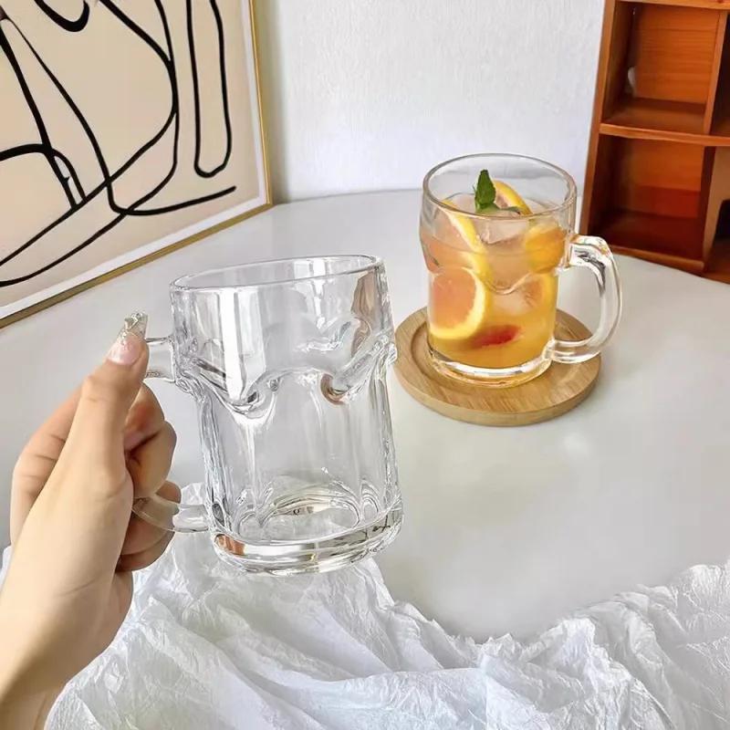 510ml Simple Transparent Glass Cup with Handle Home Juice Milk Tea Cup Cold Cup Bar Beer Glasses Large Capacity Drinkware