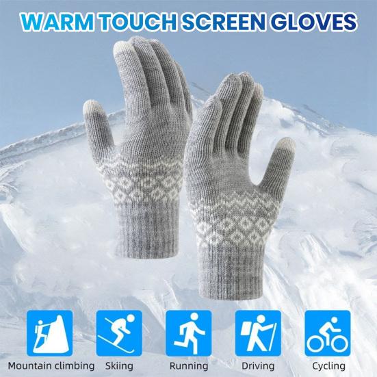 1 Pair Winter Warm Knitted Gloves for Women Men Touch Screen Full Finger Gloves Cold Weather Windproof Thicken Gloves for Skiing Cycling Hiking