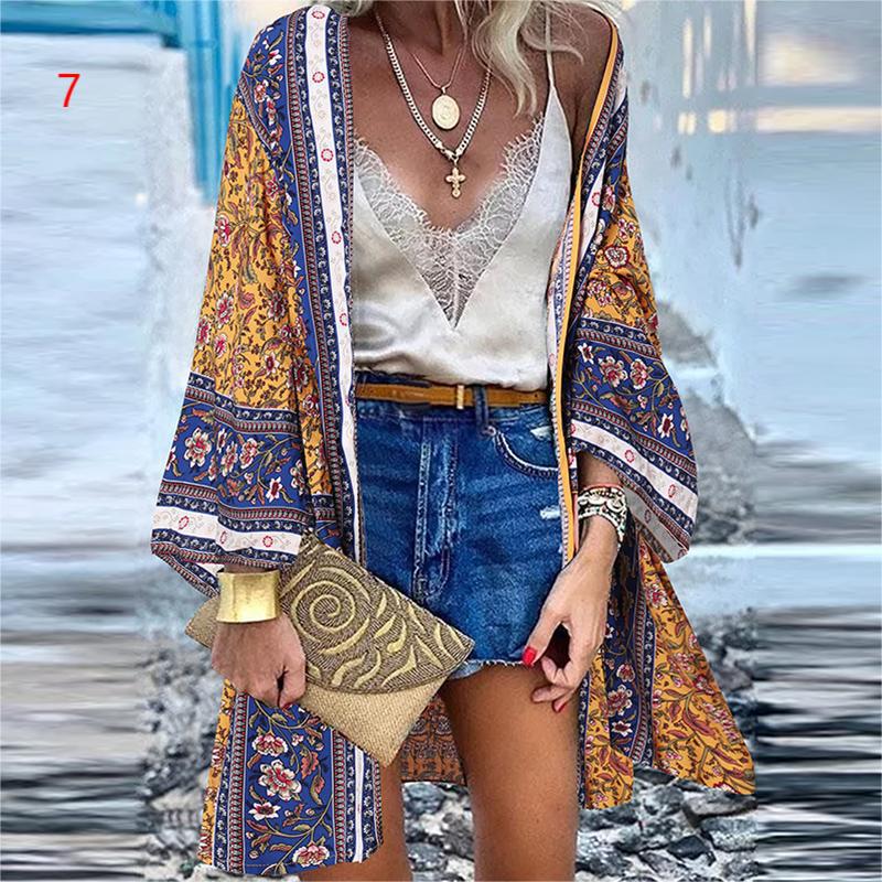 Summer Bohemian Casual Cloak Cardigan for Swimsuit Woman Beach Swimwear Tops Long Sleeved Shawl Chiffon Shirt