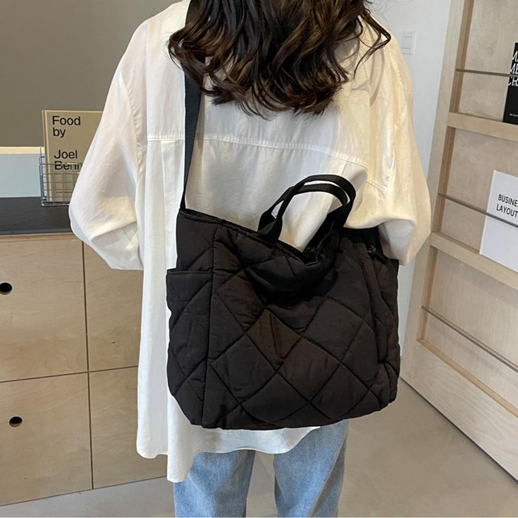 Volen Large Capacity Tote Argyle Solid Shoulder Crossbody Perfect for Commuting Women's Bag, Handbag, Nylon, Pattern, Color, Thick, Bag, Bag, Elegant,