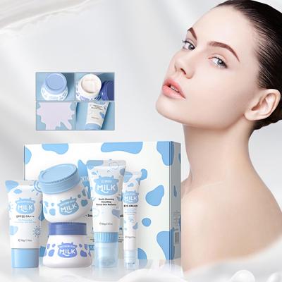 Set de cuidado facial, set de cuidado de la piel con leche, set de 5 piezas, set de rejuvenecimiento e hidratación profunda, crema limpiadora y suero