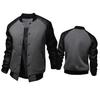 Men's 2019 Leather Sleeve Patchwork Baseball Jacket with Large Pockets & Stand Collar