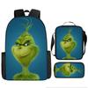 Green Hair Monster Grinch School Bag Campus 12345th and 6th Grade Backpack Lightweight Weight Loss Computer Bag Three-piece Set